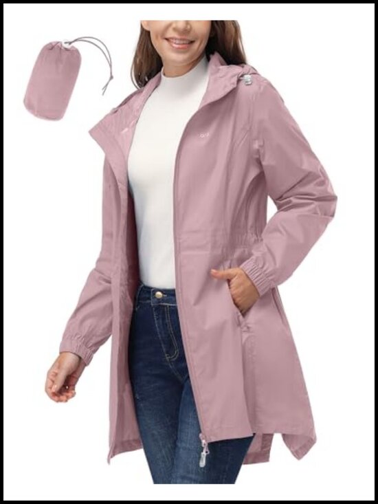 Jackets & Blazers - Waterproof Long Rain Coat Packable Lightweight Hooded Jacket